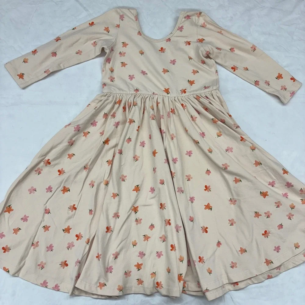 Alice and Ames Girls Floral Ballet Dress Peach Pink Orange Long Sleeve Size 8